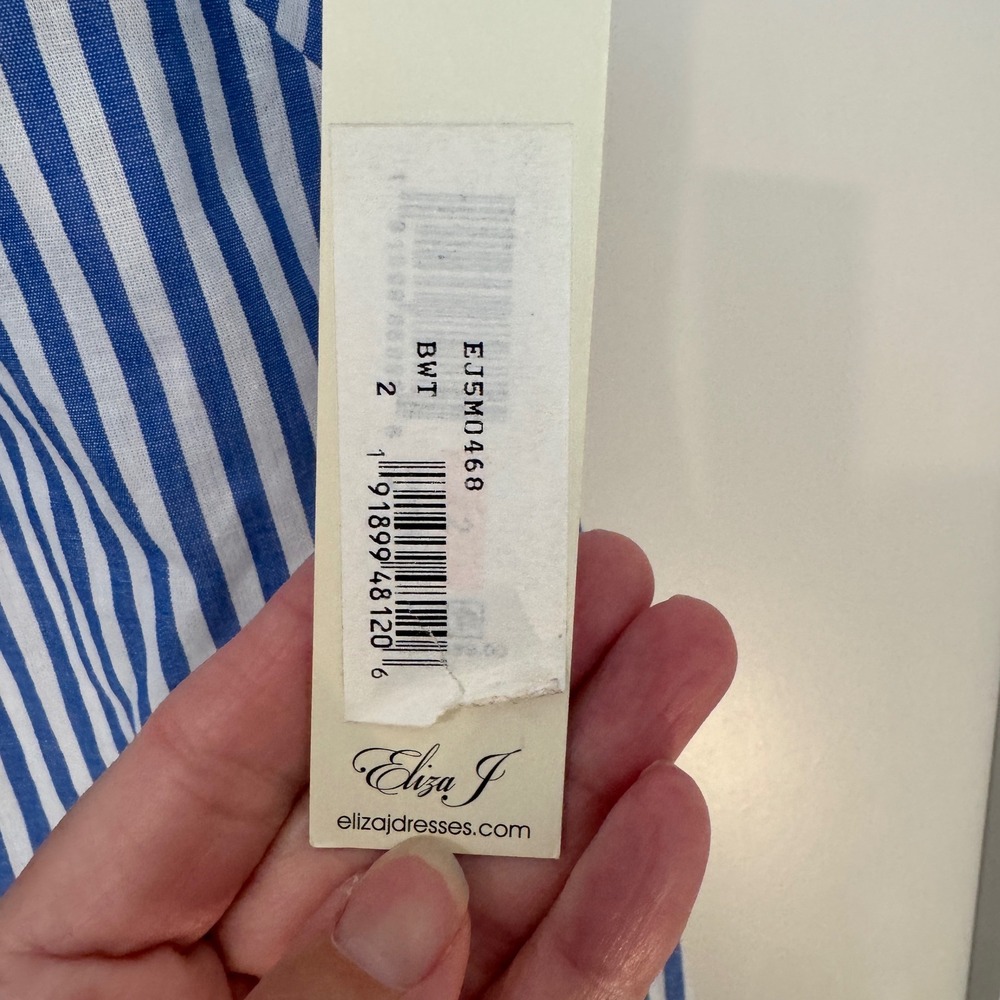 Eliza J Blue White Striped Sleeveless Cotton Shift Dress EJ5M0468 Size 2 NWT - Picture 4 of 6